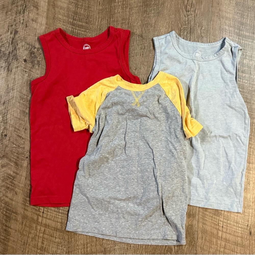 Kids Sleeveless & Raglan Tee Pack - Red, Gray, Yellow